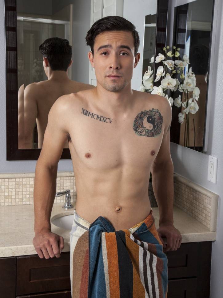 Franco Duran basks in the tub. He lets the suds cover his taut nipples and rippling pecs. He starts to clean his naked body, but a few strokes and his uncut cock gets hard as a rock. He beats off in the hot water and shows off his hot hairy hole. Then he gets up and dries off. Toweling the suds off his sexy muscled body. He is still hard and starts to jerk himself off even harder. He wants us to see him cum. He nuts right in the tub. Be sure to check out the free gay porn pics of the hot stud here at Randy Blue.