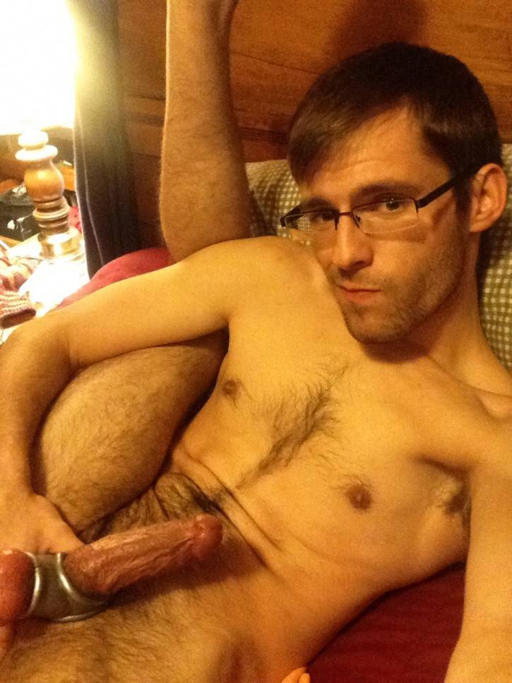 Geek Shows Off His Cock with his Steel Cock Ring