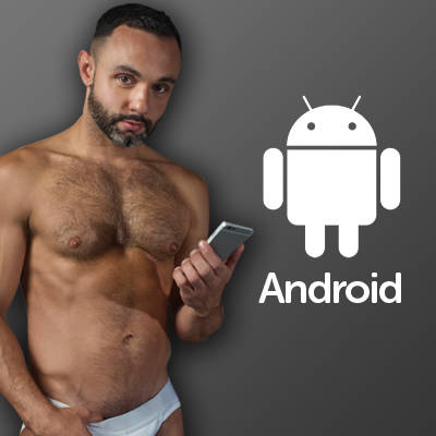 Squirt.org male looking at his android phone beside android logo