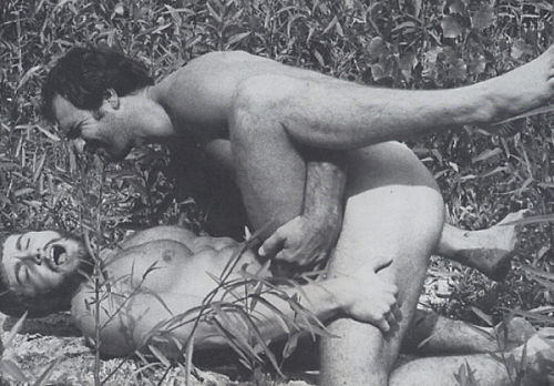 gay xxx vintage porn of two muscle hunks fucking in the brush naked during gay cruising hookup
