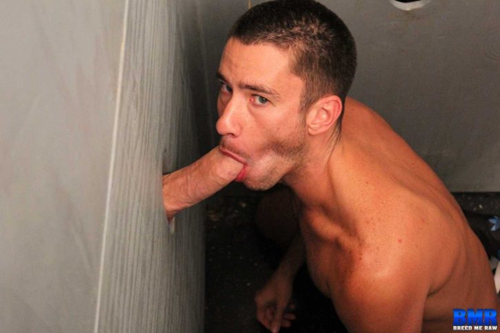 Moaner serviced through a makeshift glory hole 