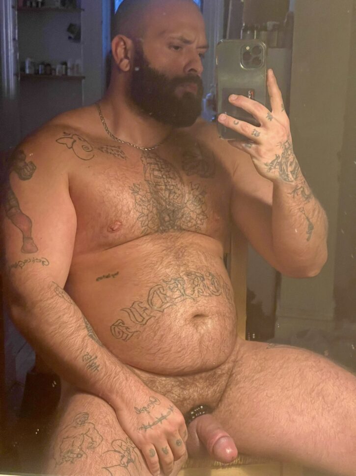 thick tattoo bear with gay cockring