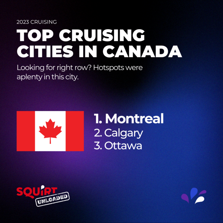 top gay cruising locations in canada include montreal calgary ottawa according to squirt.org member user data survey 2023