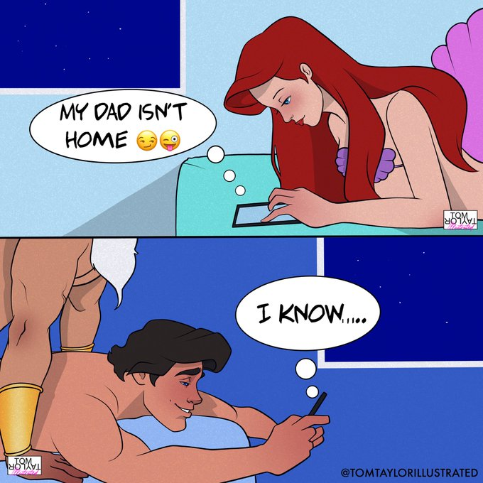 ariel texting prince eric while prince eric gets fucked bareback by ariel's dad King Triton doggy style