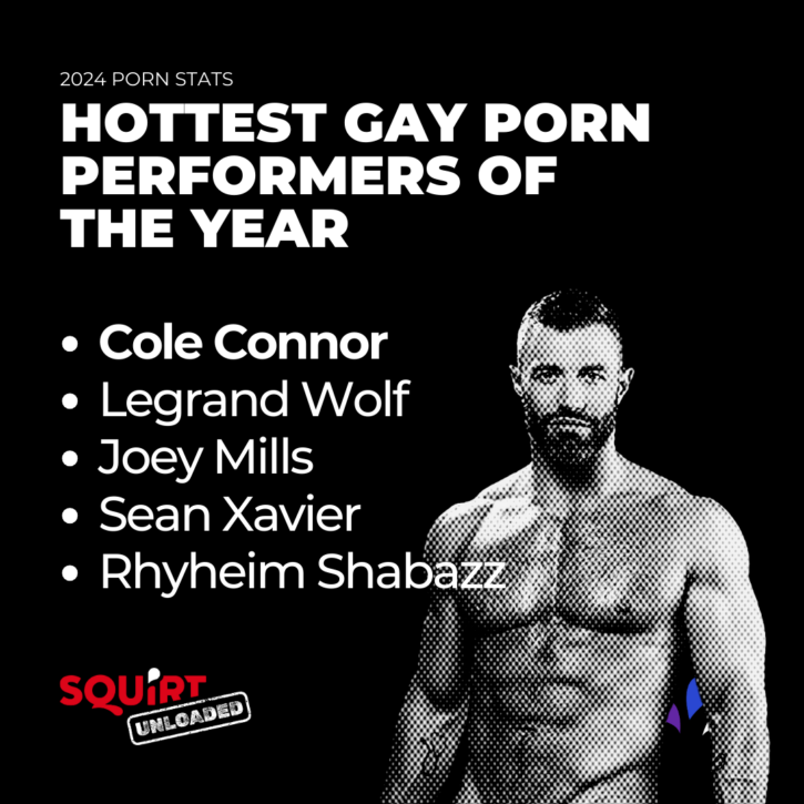 the hottest gay porn performer of the year according to squirt members include cole connor as ranked number one followed by legrand wolf, joey mills, sean xavier, rhyheim shabazz