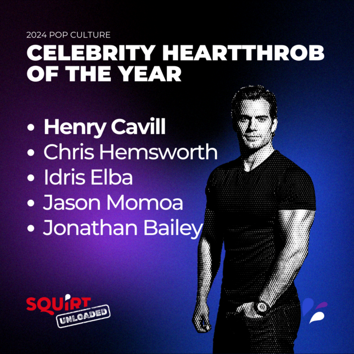 the sexiest male celebrity according to gay males surveyed for squirt unloaded gay sex survey showed henry cavill as the number one heartthrob followed by chris hemsworth, idris elba, jason momoa and jonathan bailey